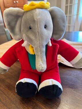 Vintage 1988 Gund Babar the Elephant Plush Stuffed Animal 14" Red Suit